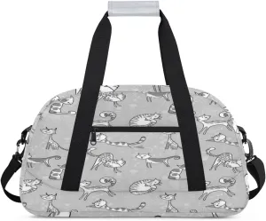 Cute Cat And Dog Cartoon Sketch Kids Overnighted Duffel Bag Carry-On Size & Ideal for School Practice or Weekender Travel with Zip and Shoulder Stra for Boys & Girls