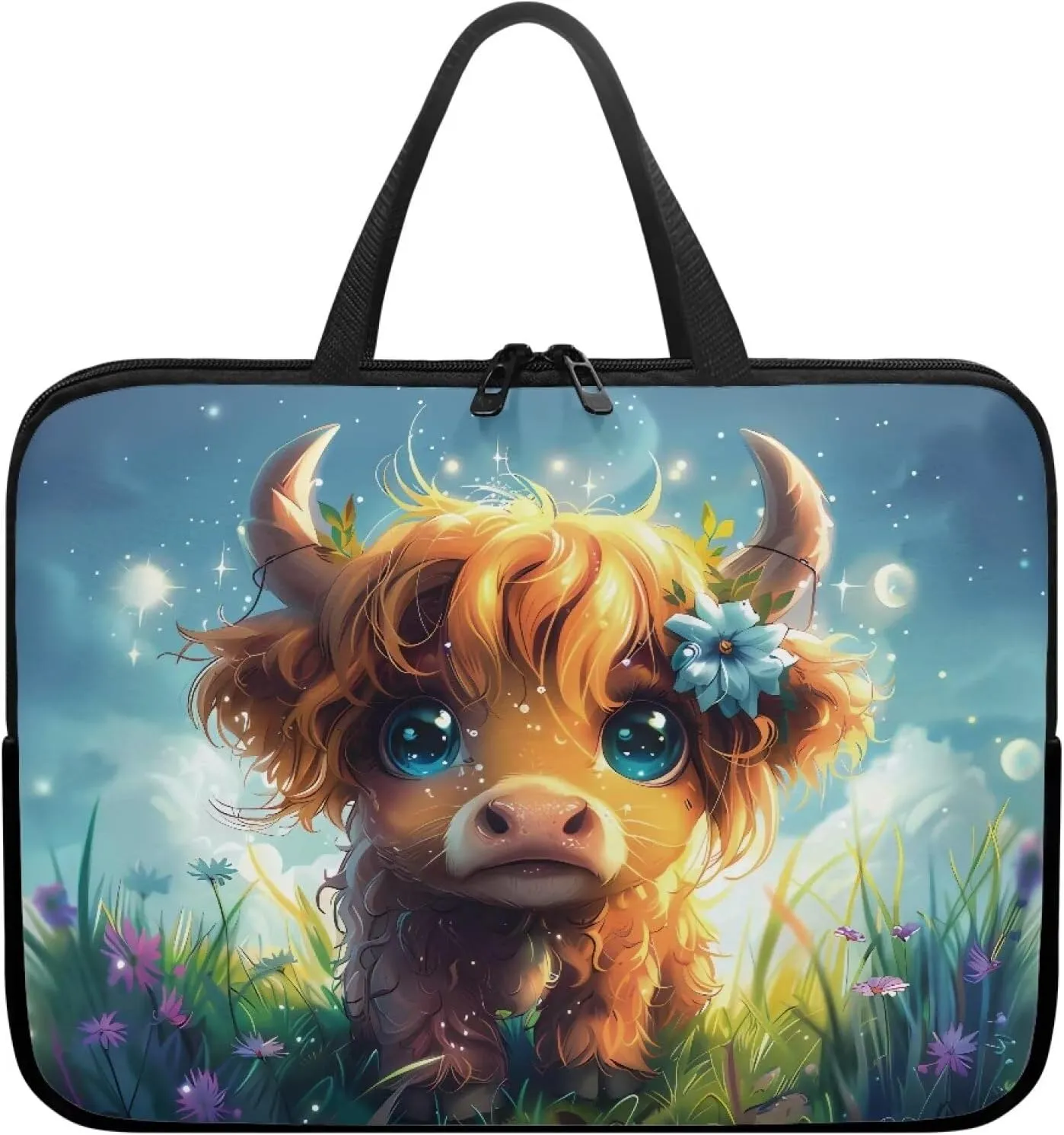 Cute Cattle Laptop Bag Briefcase for Women Men Portable Computer Messenger Bag Handbag Carrying Case for Office Travel Business, 17 Inch Portable Laptop Case with Handle
