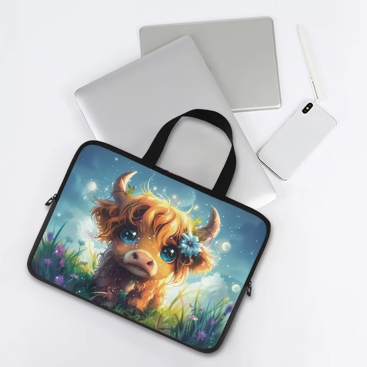 Cute Cattle Laptop Bag Briefcase for Women Men Portable Computer Messenger Bag Handbag Carrying Case for Office Travel Business, 17 Inch Portable Laptop Case with Handle