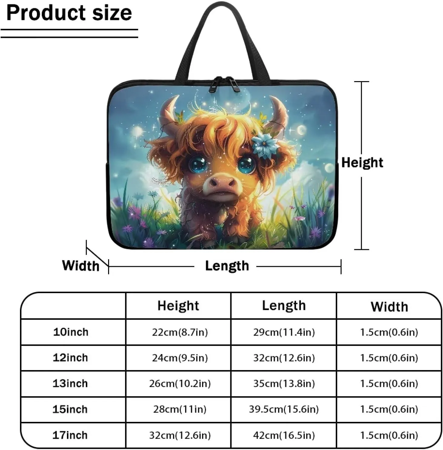 Cute Cattle Laptop Bag Briefcase for Women Men Portable Computer Messenger Bag Handbag Carrying Case for Office Travel Business, 17 Inch Portable Laptop Case with Handle