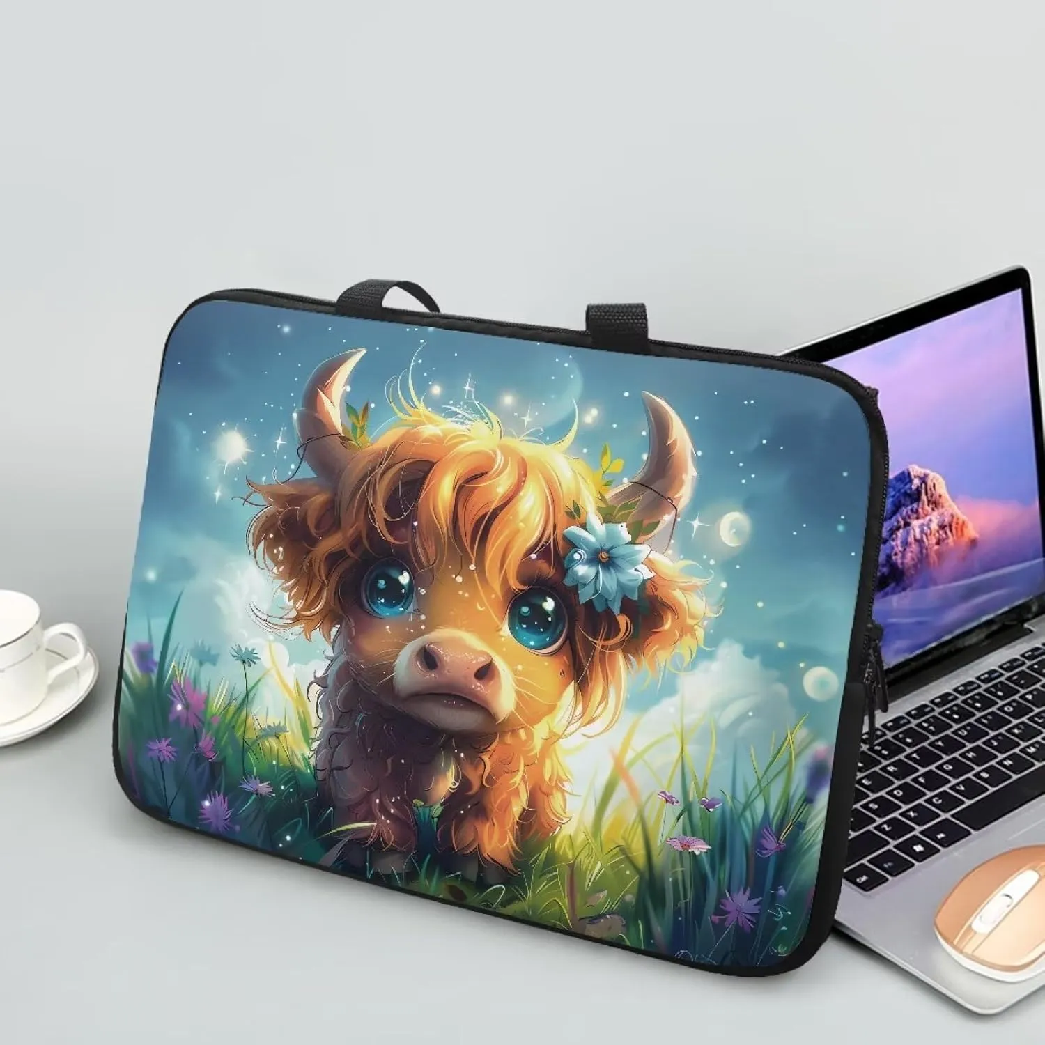 Cute Cattle Laptop Bag Briefcase for Women Men Portable Computer Messenger Bag Handbag Carrying Case for Office Travel Business, 17 Inch Portable Laptop Case with Handle