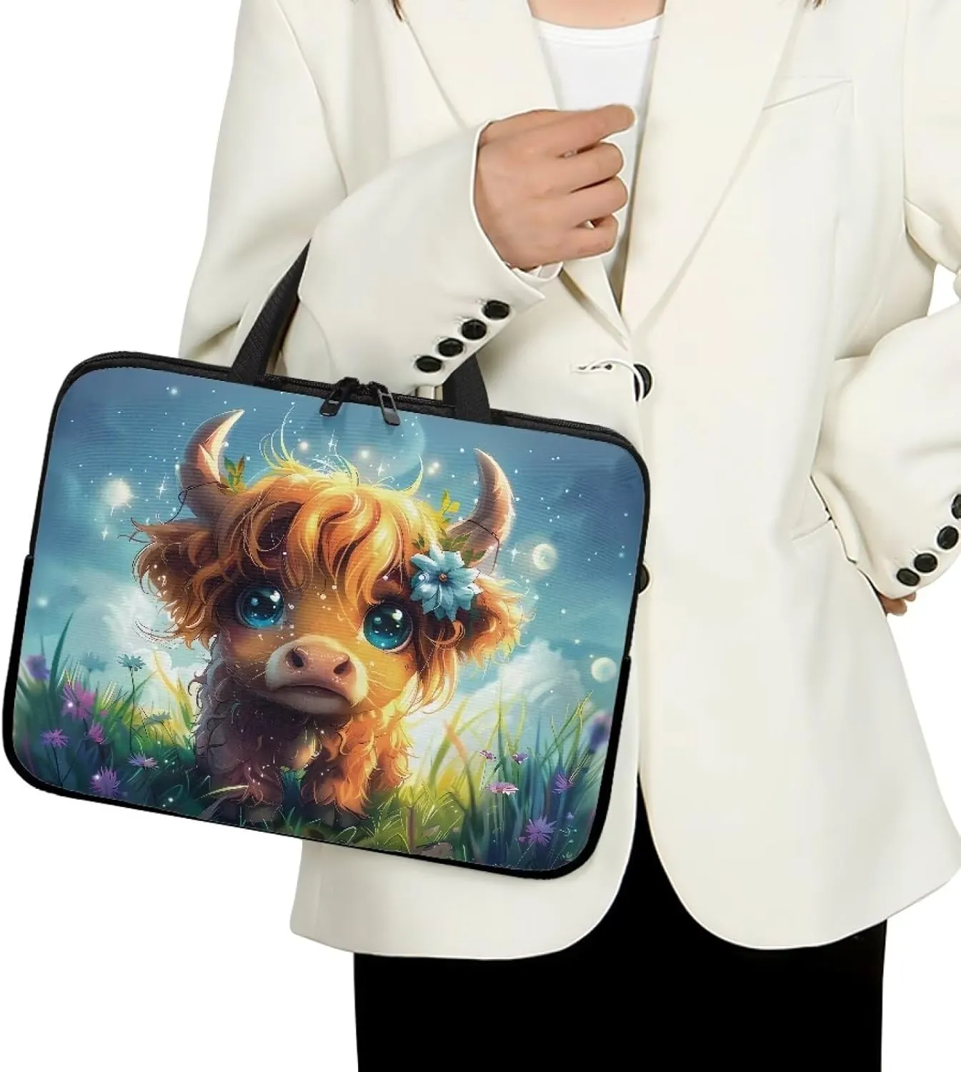 Cute Cattle Laptop Bag Briefcase for Women Men Portable Computer Messenger Bag Handbag Carrying Case for Office Travel Business, 17 Inch Portable Laptop Case with Handle