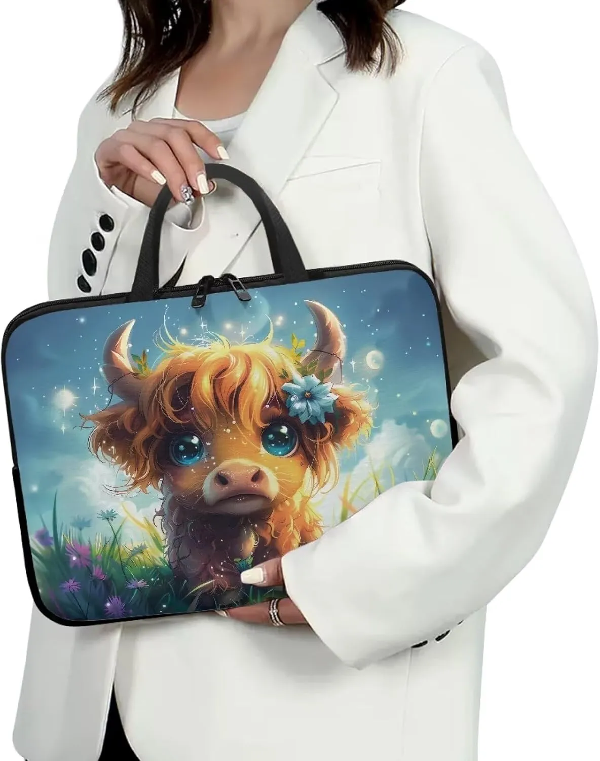Cute Cattle Laptop Bag Briefcase for Women Men Portable Computer Messenger Bag Handbag Carrying Case for Office Travel Business, 17 Inch Portable Laptop Case with Handle