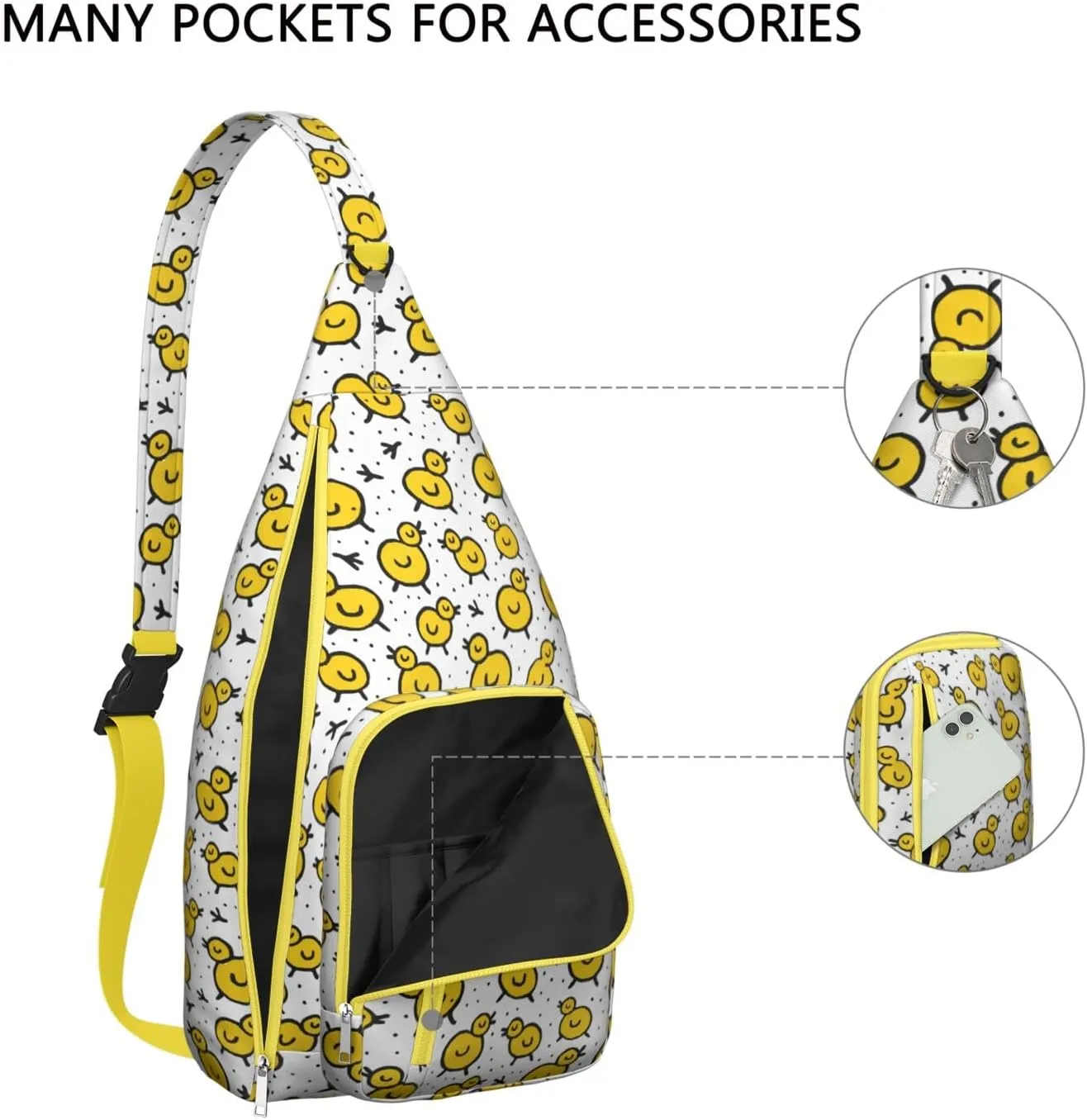 Cute Chick Bany Chicken Crossbody Bag Daypack for Women Men Lightweight Waterproof Sling Bag Backpack Hiking Cycling
