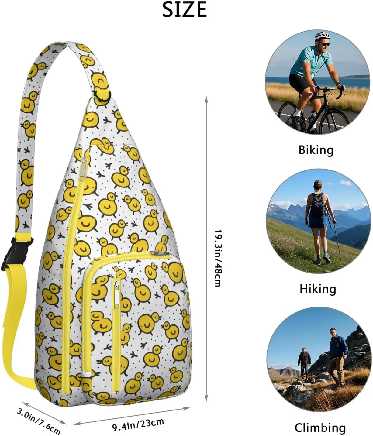 Cute Chick Bany Chicken Crossbody Bag Daypack for Women Men Lightweight Waterproof Sling Bag Backpack Hiking Cycling