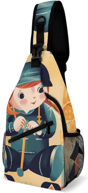 Cute Illustration Sling Bag Crossbody Chest Bag Casual Shoulder Backpack Sport Travel Hiking Daypack for Women Men