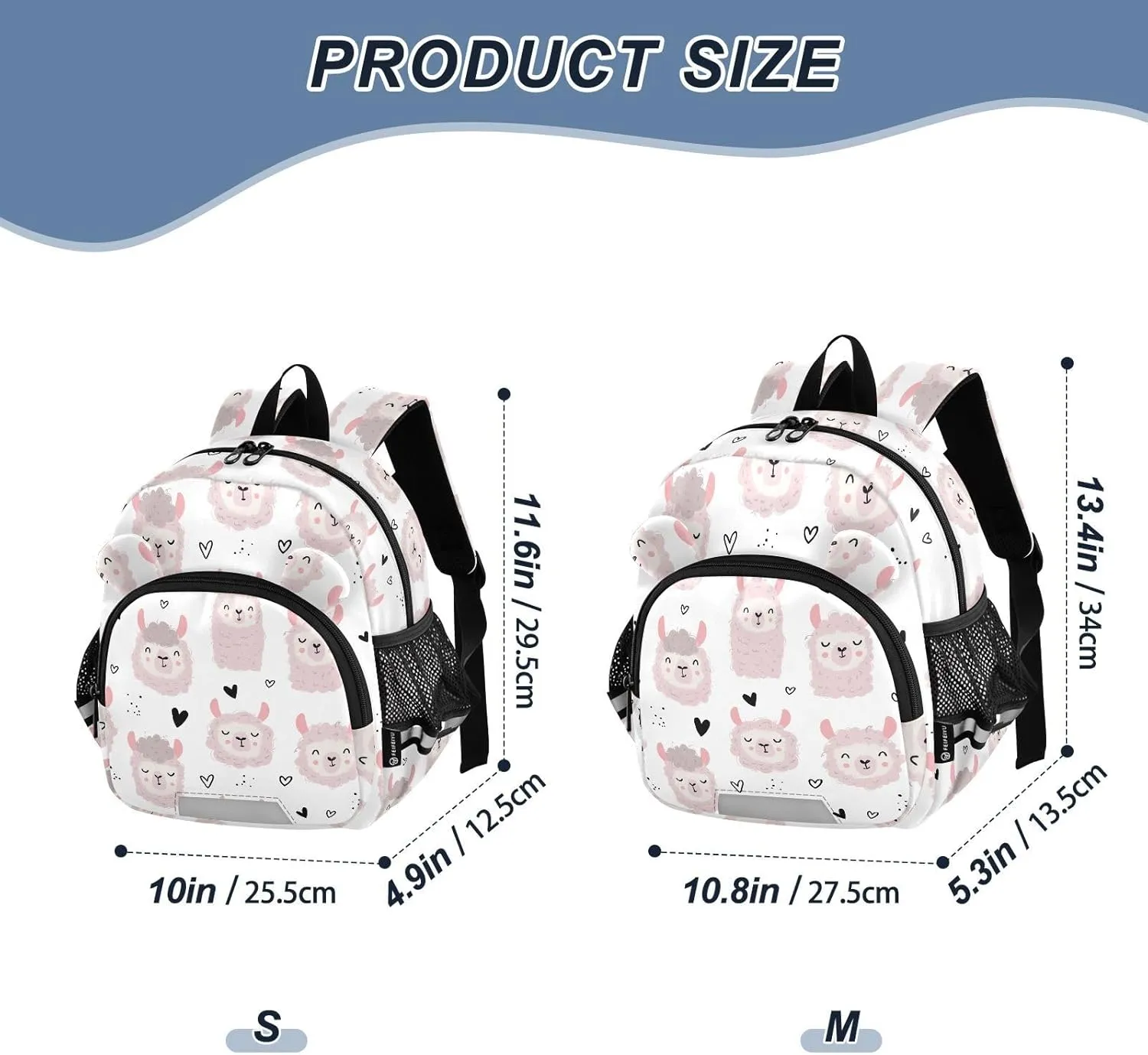 Cute Lamas Preschool Backpack Hearts White Daycare Bookbag School Backpack with Traction Rope for Kids 3-6