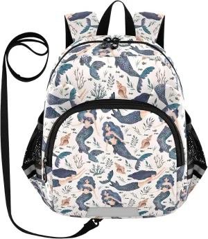 Cute Mermaids Preschool Backpack Sea Daycare Bookbag School Backpack with Traction Rope for Kids 3-6