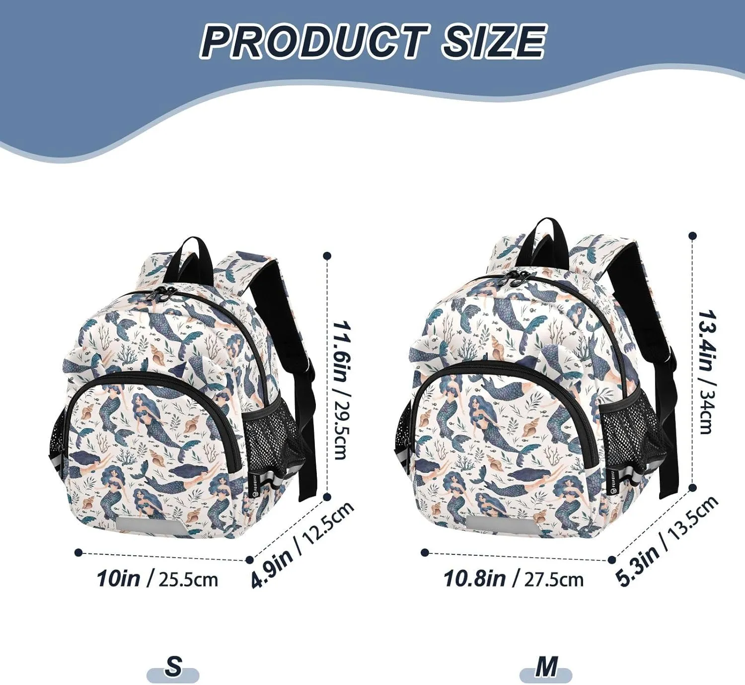 Cute Mermaids Preschool Backpack Sea Daycare Bookbag School Backpack with Traction Rope for Kids 3-6