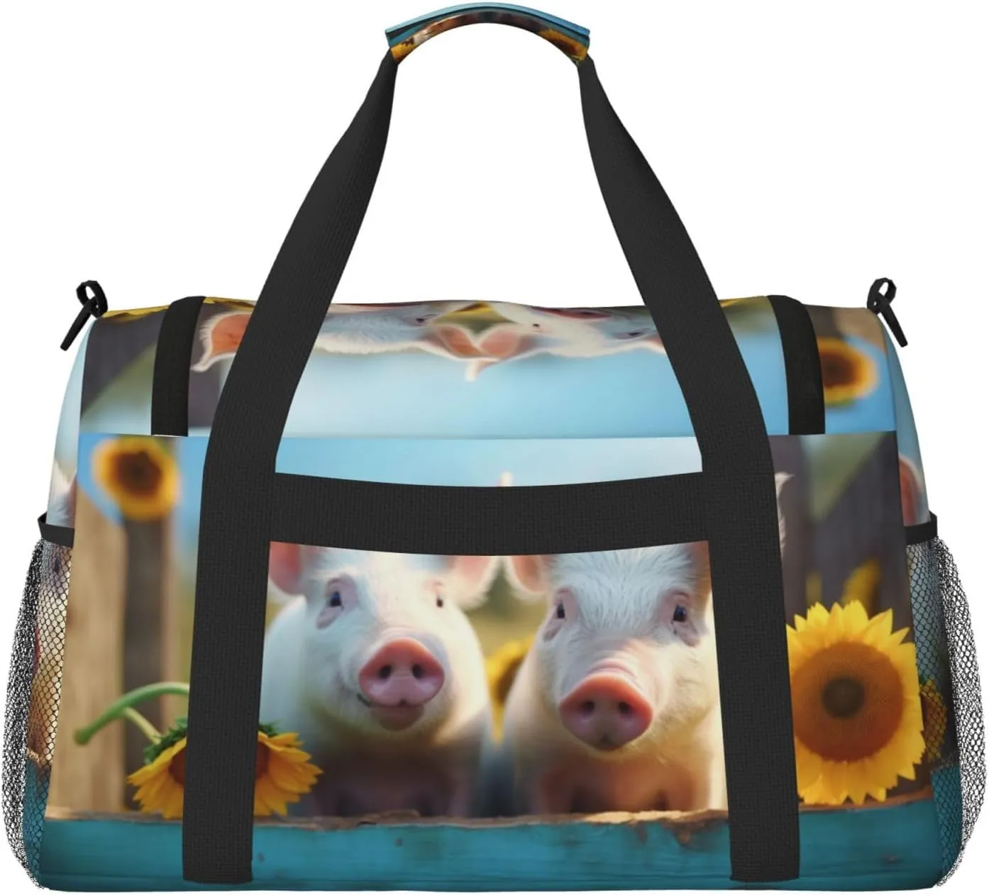 Cute Pigs Big Capacity Sports Gym Bag Portable Travel Duffle Bag, Autumn Sunflowers Lightweight Weekender Workout Bag for Overnight, Unisex
