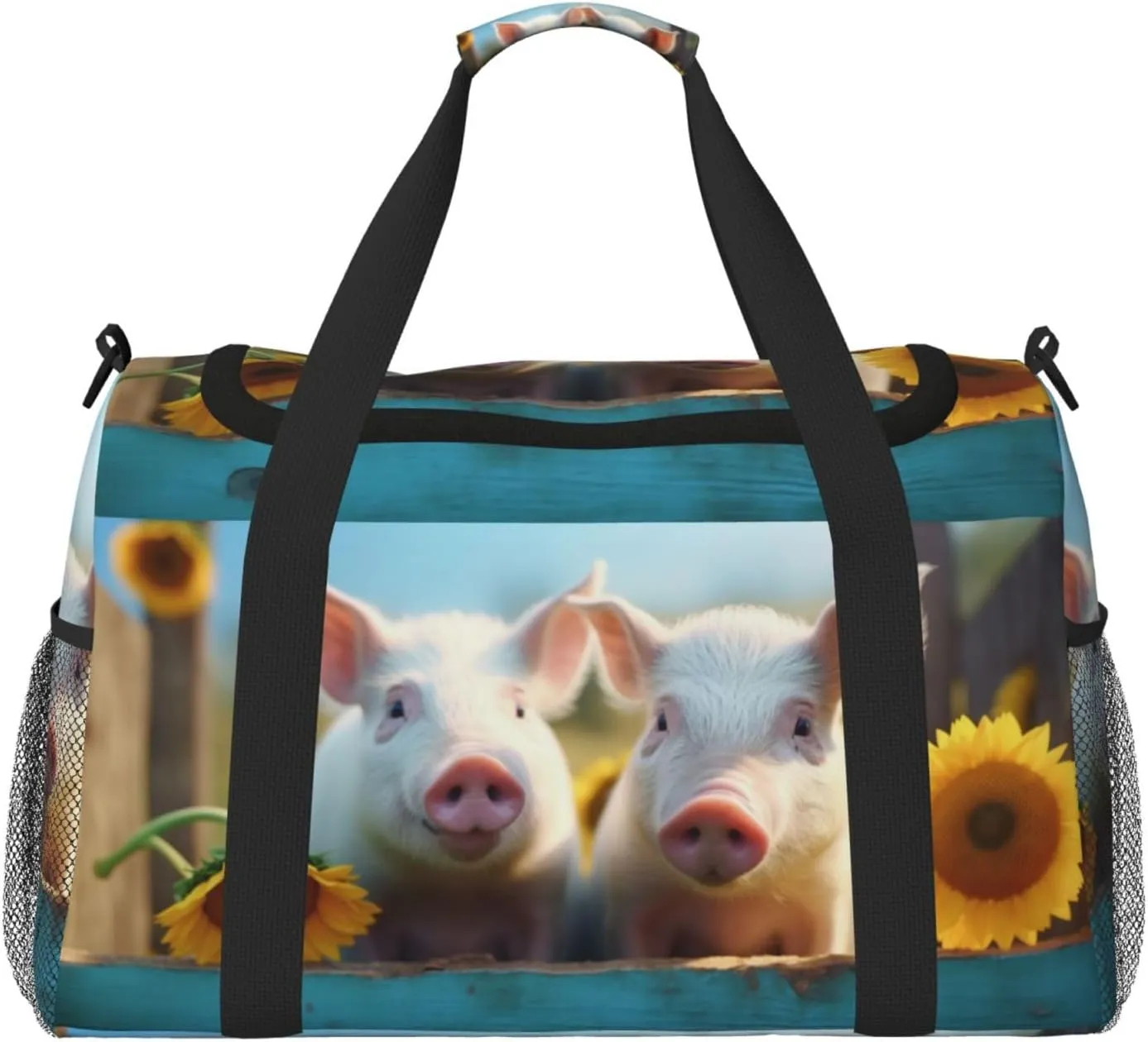 Cute Pigs Big Capacity Sports Gym Bag Portable Travel Duffle Bag, Autumn Sunflowers Lightweight Weekender Workout Bag for Overnight, Unisex