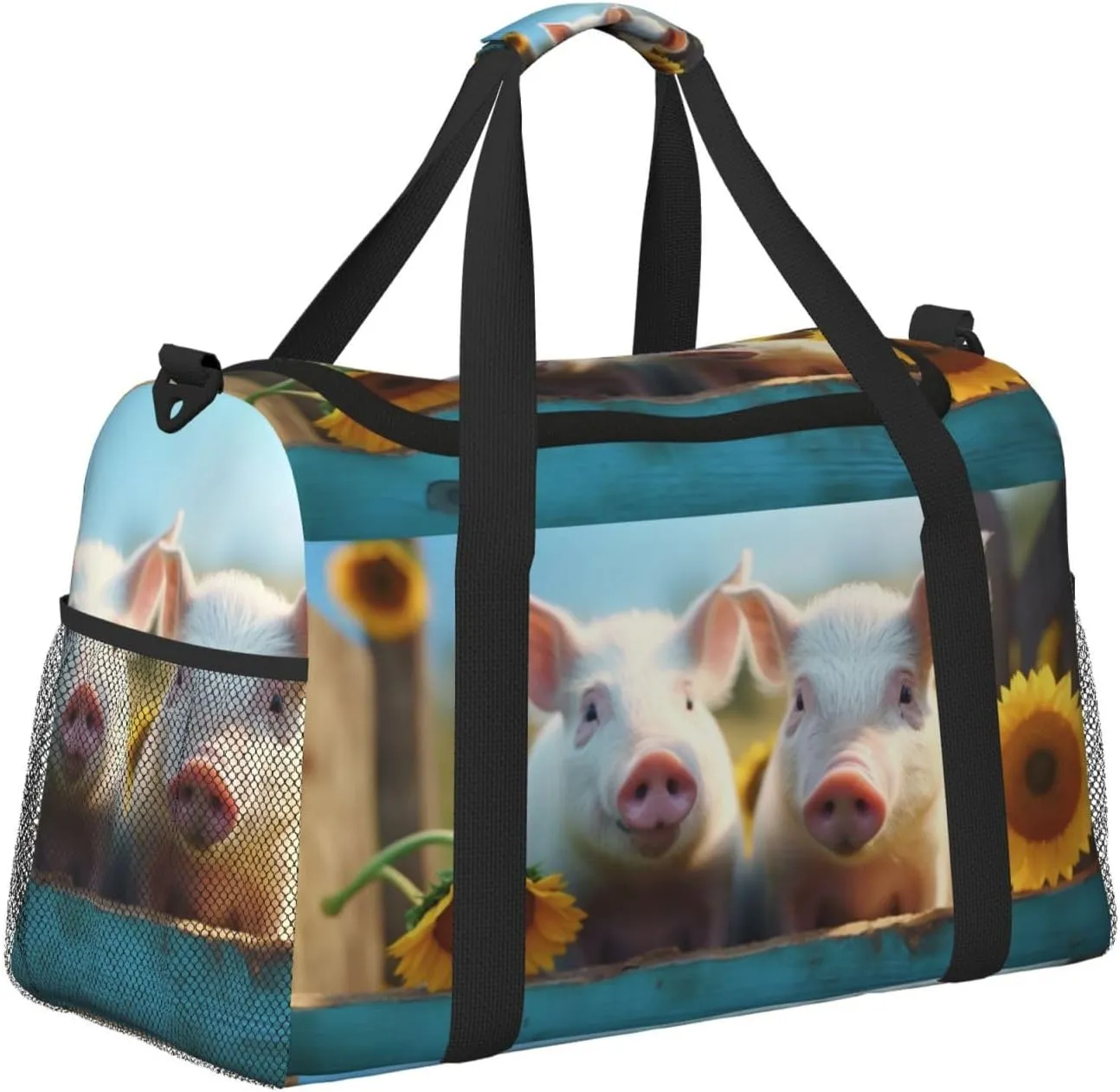 Cute Pigs Big Capacity Sports Gym Bag Portable Travel Duffle Bag, Autumn Sunflowers Lightweight Weekender Workout Bag for Overnight, Unisex