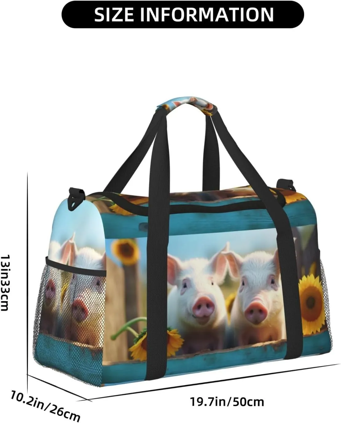Cute Pigs Big Capacity Sports Gym Bag Portable Travel Duffle Bag, Autumn Sunflowers Lightweight Weekender Workout Bag for Overnight, Unisex