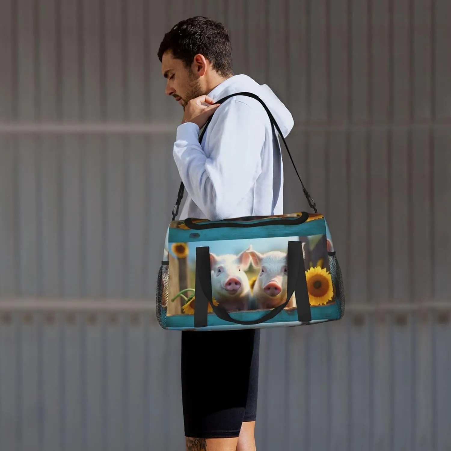 Cute Pigs Big Capacity Sports Gym Bag Portable Travel Duffle Bag, Autumn Sunflowers Lightweight Weekender Workout Bag for Overnight, Unisex