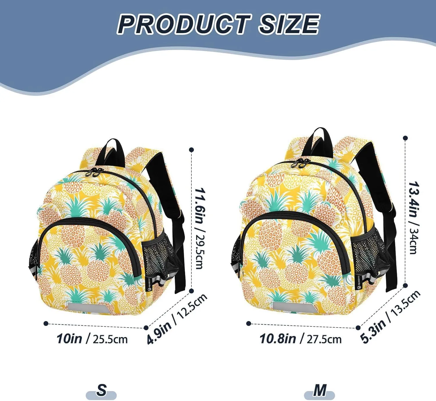 Cute Pineapples Preschool Backpack Yellow Daycare Bookbag School Backpack with Traction Rope for Kids 3-6