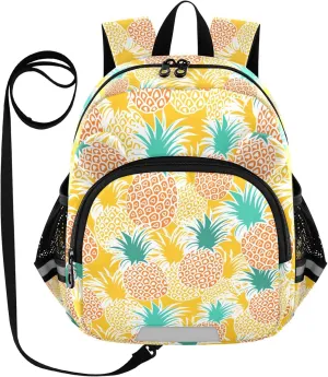 Cute Pineapples Preschool Backpack Yellow Daycare Bookbag School Backpack with Traction Rope for Kids 3-6