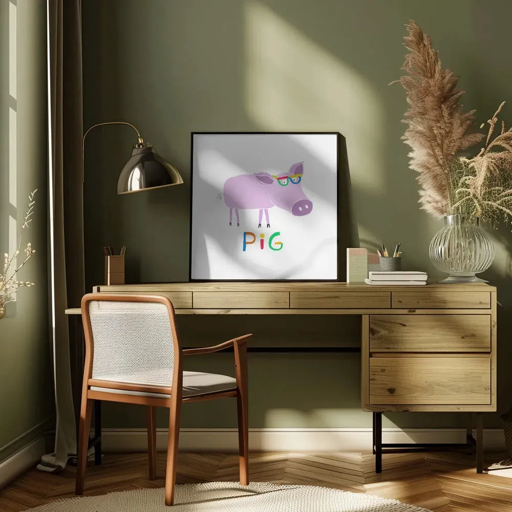 Cute Pink Pig with Glasses