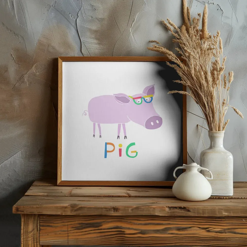 Cute Pink Pig with Glasses