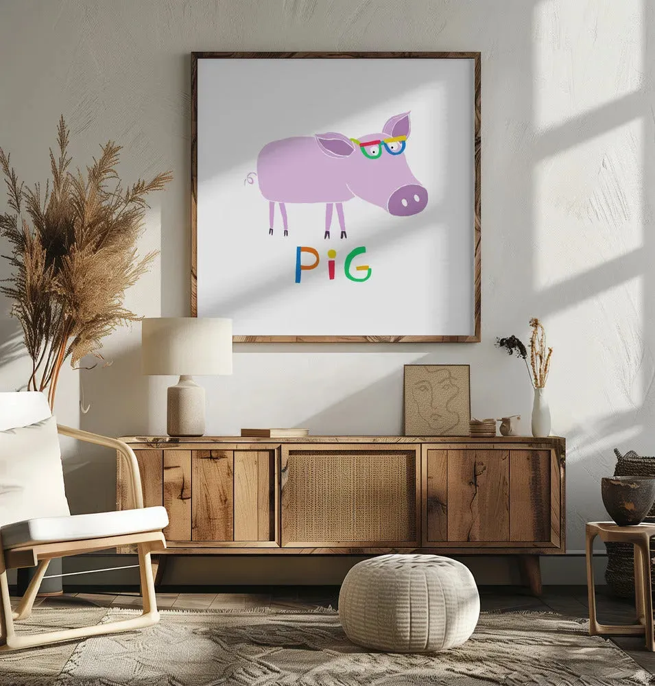 Cute Pink Pig with Glasses