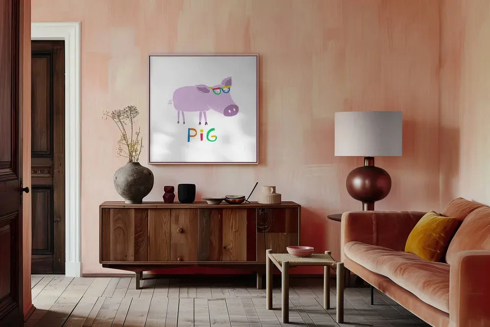 Cute Pink Pig with Glasses