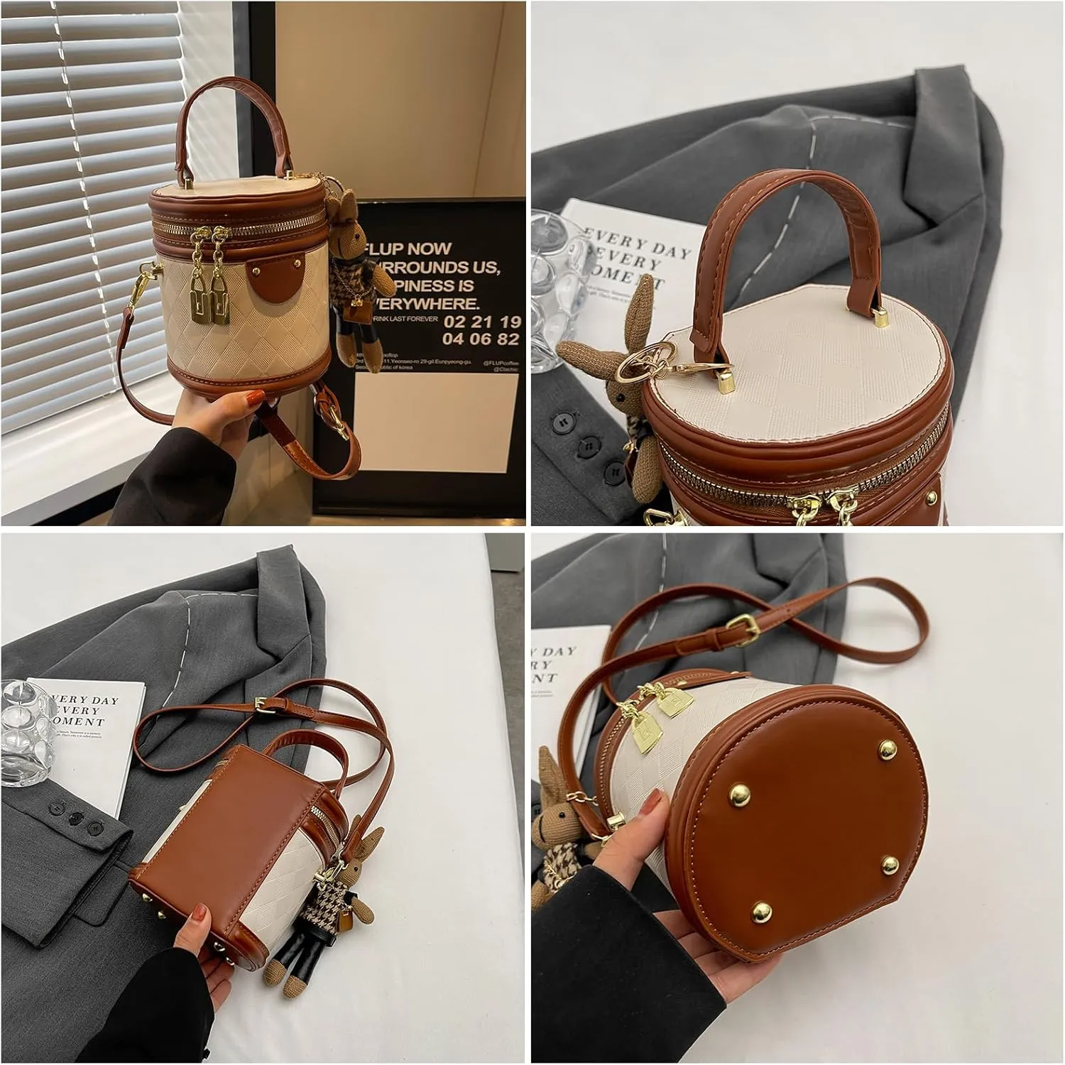 Cute PU Leather Small Barrel Handbag Fashionable Shoulder Crossbody Bag for Everyday Wear