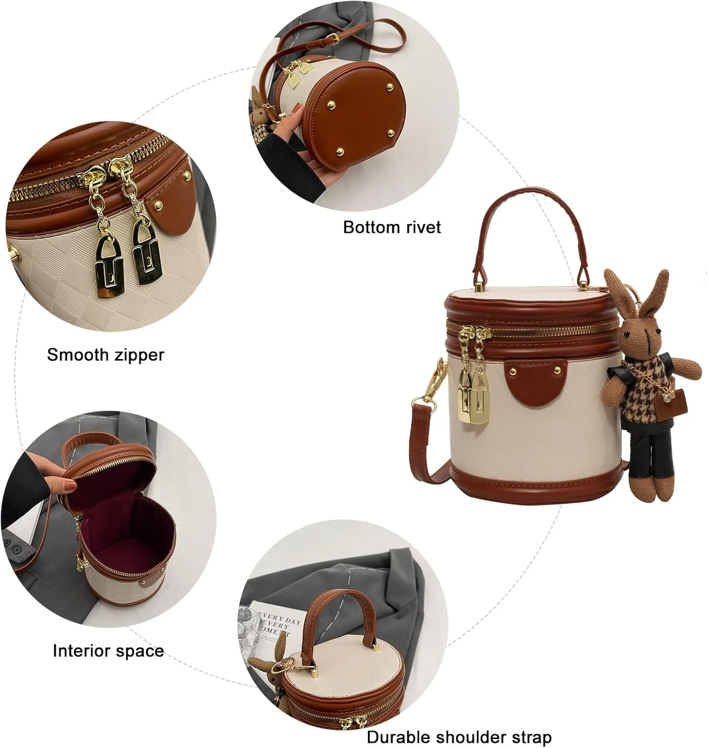 Cute PU Leather Small Barrel Handbag Fashionable Shoulder Crossbody Bag for Everyday Wear