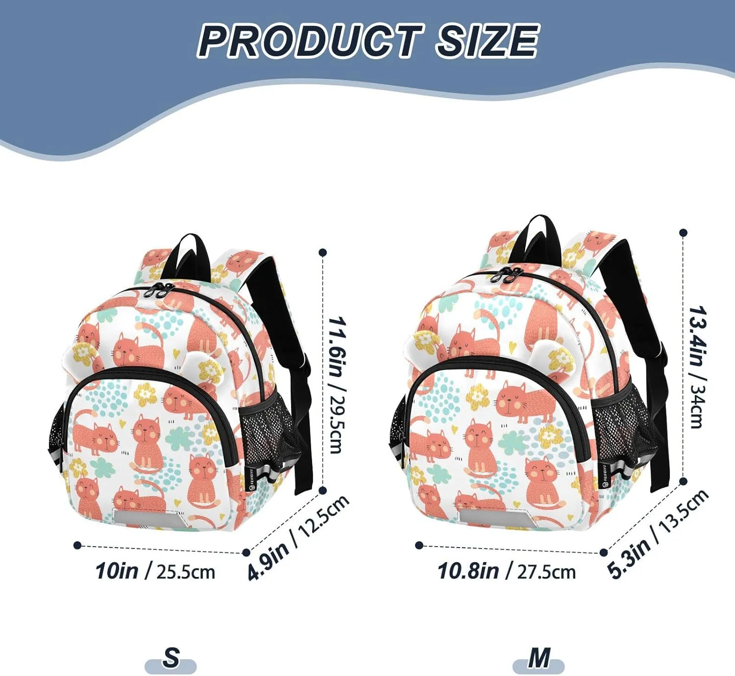 Cute Red Cats Preschool Backpack Flowers Daycare Bookbag School Backpack with Traction Rope for Kids 3-6