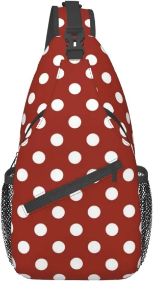 Cute Red White Polka Dot Sling Backpack,Travel Hiking Daypack Crossbody Shoulder Bag for Women Men