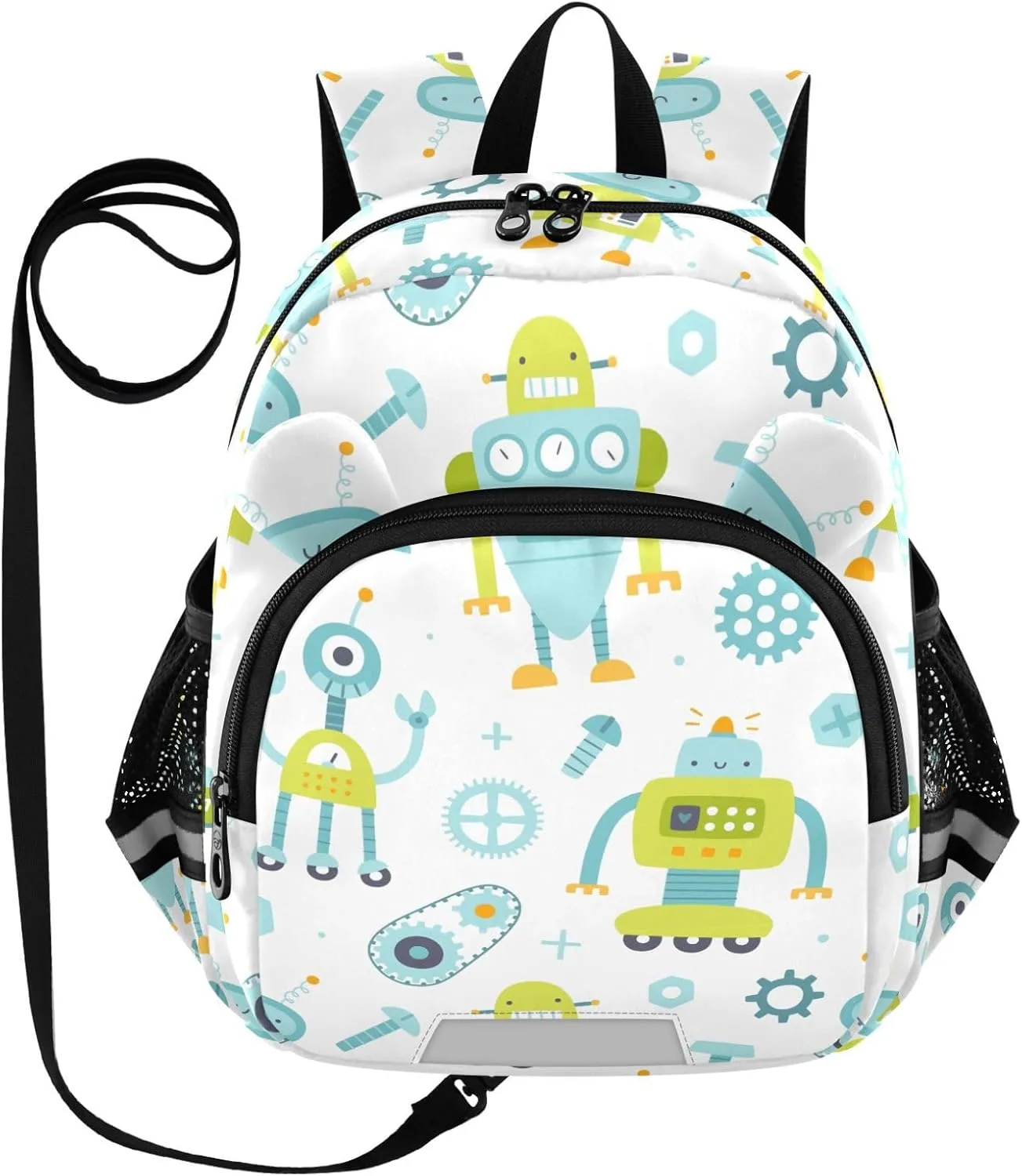 Cute Robots Preschool Backpack Naive Daycare Bookbag School Backpack with Traction Rope for Kids 3-6