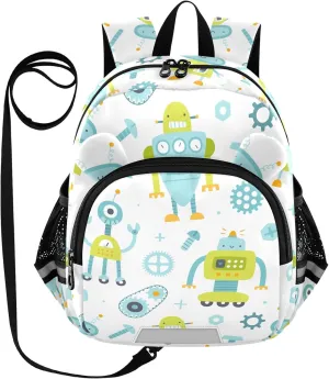 Cute Robots Preschool Backpack Naive Daycare Bookbag School Backpack with Traction Rope for Kids 3-6