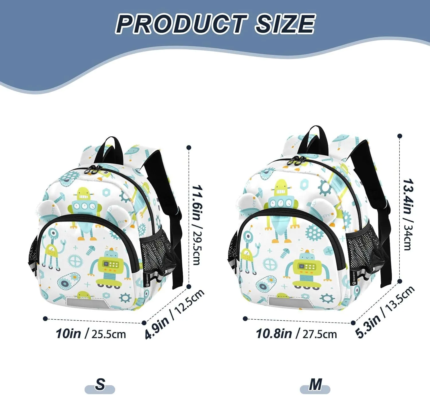 Cute Robots Preschool Backpack Naive Daycare Bookbag School Backpack with Traction Rope for Kids 3-6