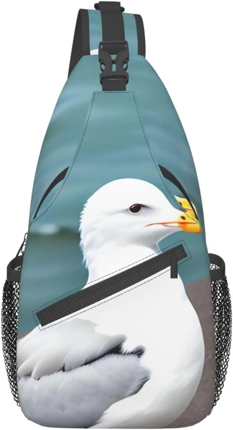 Cute Seagull Crossbody Bag, *Men'S And Women'S Chest Crossbody Bag, Zipper Closure, Strap Length Adjustable