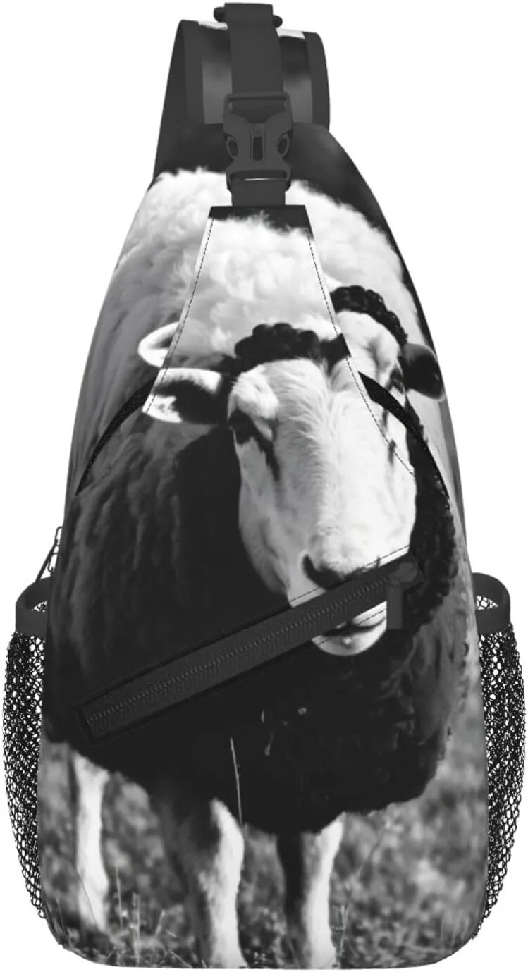 Cute Sheep Lamb Print Diagonally Sling Bag Cross Bag Adjustable Strap Compact Crossbody Bag Travel Bag