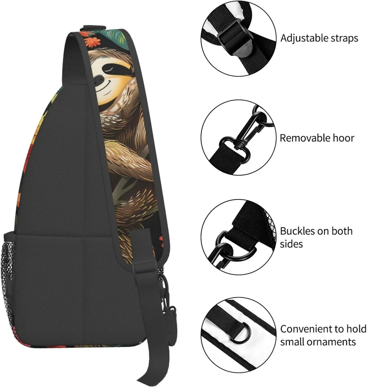 Cute Sloth Sling Backpack Hiking Backpack Crossbody Bag Sports Lightweight And Durable Chest Bag Shoulder Bag For Women Men