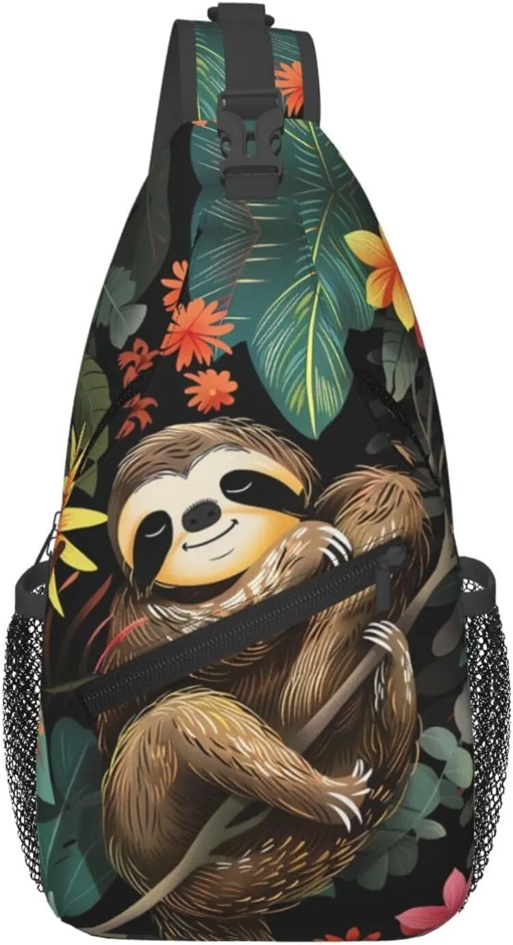 Cute Sloth Sling Backpack Hiking Backpack Crossbody Bag Sports Lightweight And Durable Chest Bag Shoulder Bag For Women Men