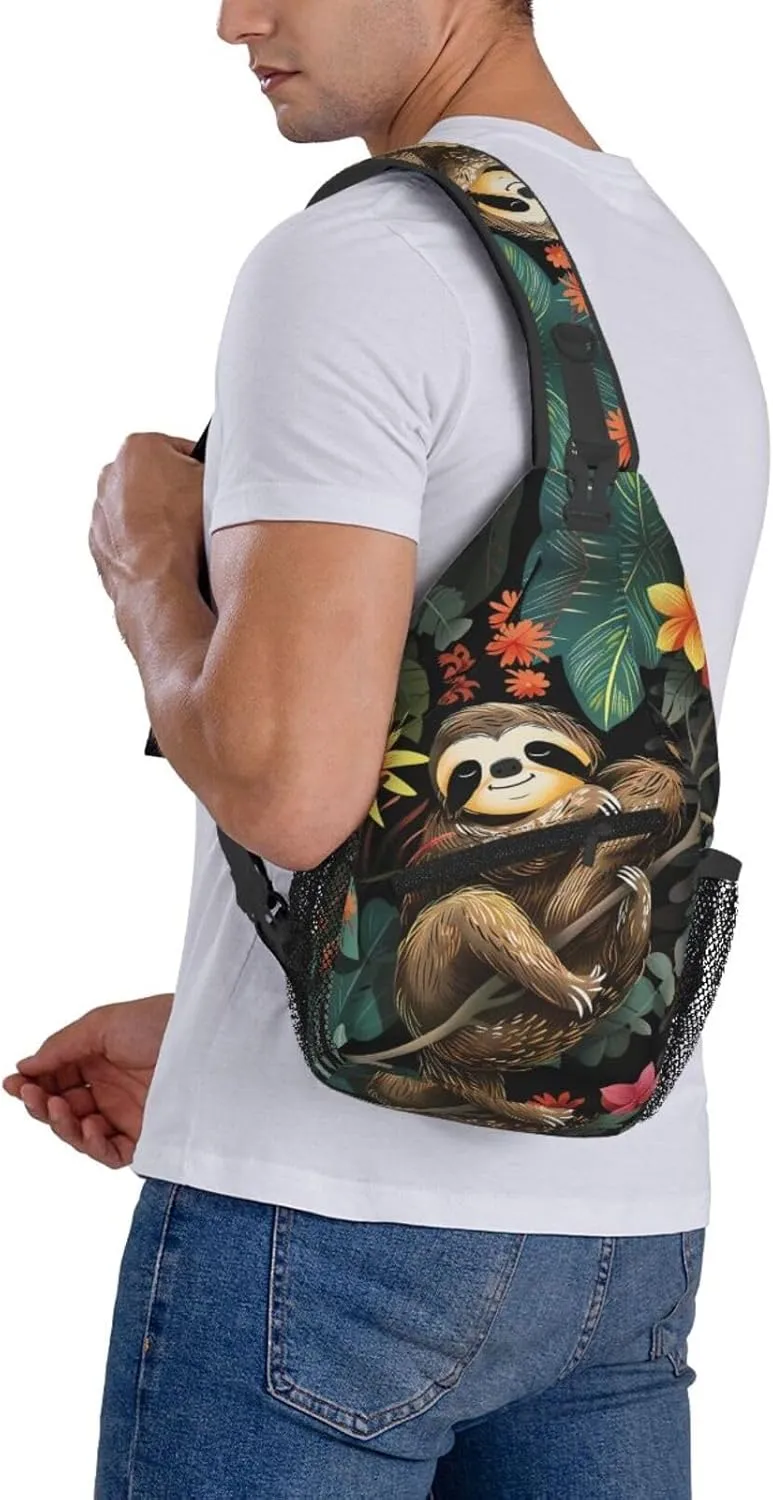 Cute Sloth Sling Backpack Hiking Backpack Crossbody Bag Sports Lightweight And Durable Chest Bag Shoulder Bag For Women Men