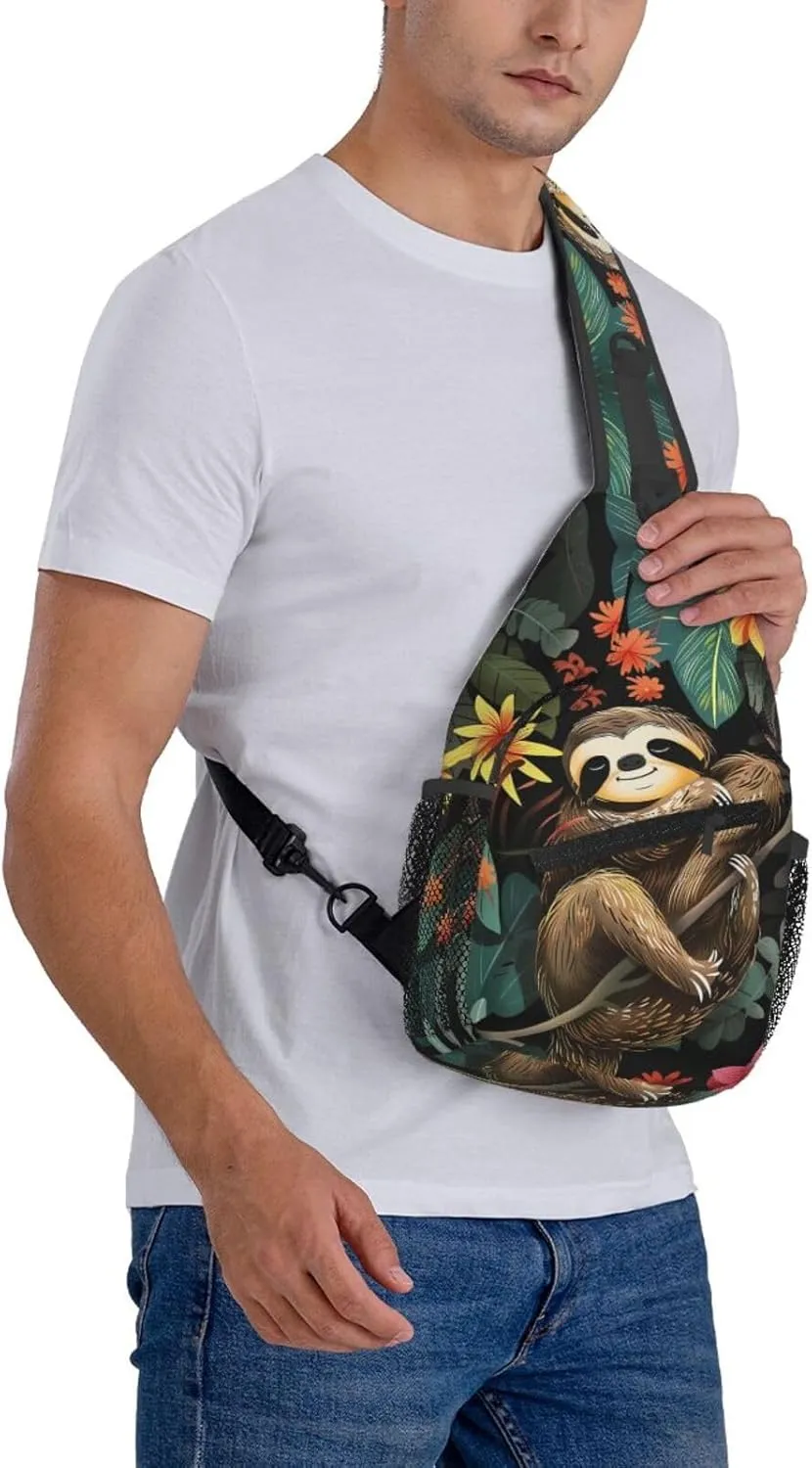 Cute Sloth Sling Backpack Hiking Backpack Crossbody Bag Sports Lightweight And Durable Chest Bag Shoulder Bag For Women Men