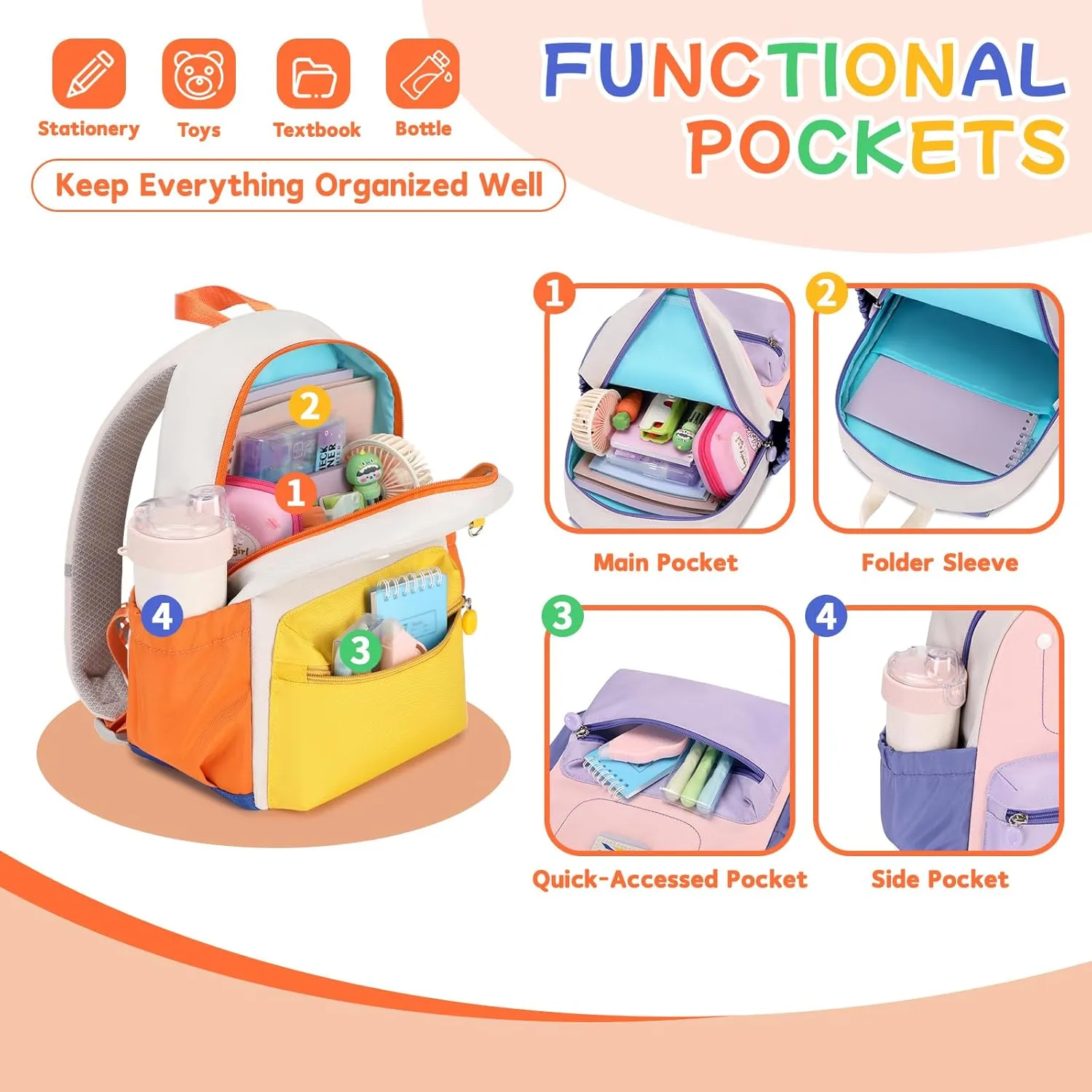 Cute Toddler Backpack, Kindergarten Backpack for Girls Boys 2-5, 12" Kids Mini Preschool Bags Orange for School & Travel