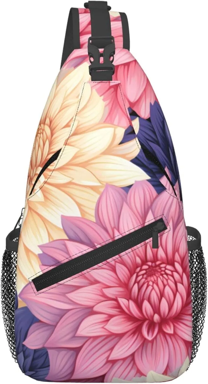 Dahlia Flower Sling Bag for Women Men, Floral Crossbody Sling Backpack, Shoulder Chest Pack for Travel Casual Hiking