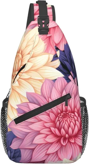 Dahlia Flower Sling Bag for Women Men, Floral Crossbody Sling Backpack, Shoulder Chest Pack for Travel Casual Hiking