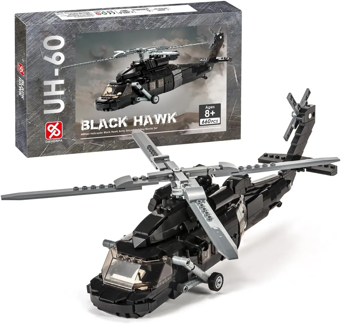 DAHONPA UH-60 Helicopter Black Hawk Medium Utility Military Army Airplane Building Bricks Set, 660  Pieces Air-Force Build Blocks Toy, Gift for Kid and Adult