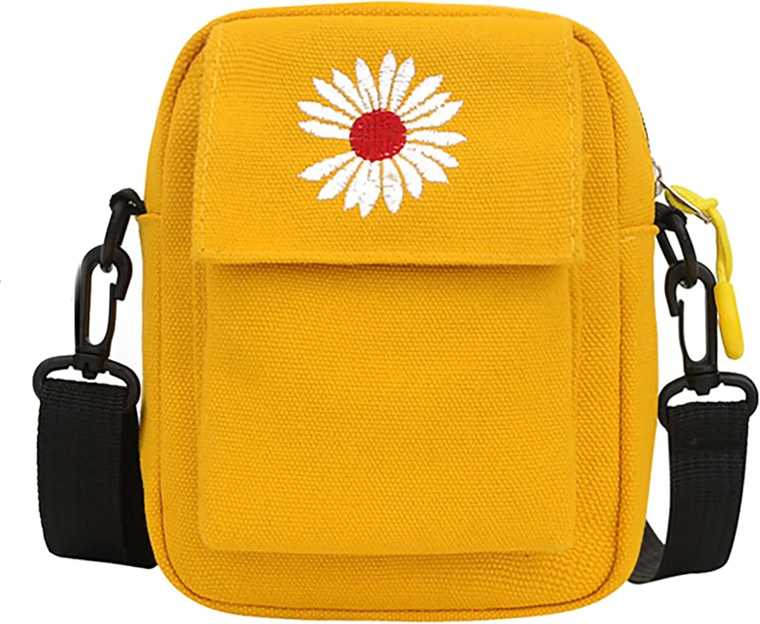 Daisy Flower Stylish Yellow Mini Cotton Canvas Crossbody Bag with Daisy Embroidery
