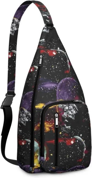 Dark Space Planets Crossbody Bag Daypack for Women Men Lightweight Waterproof Sling Bag Backpack Hiking Cycling