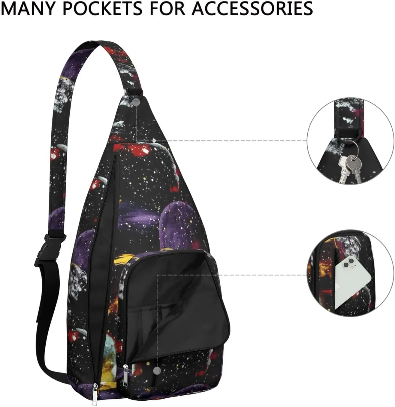 Dark Space Planets Crossbody Bag Daypack for Women Men Lightweight Waterproof Sling Bag Backpack Hiking Cycling