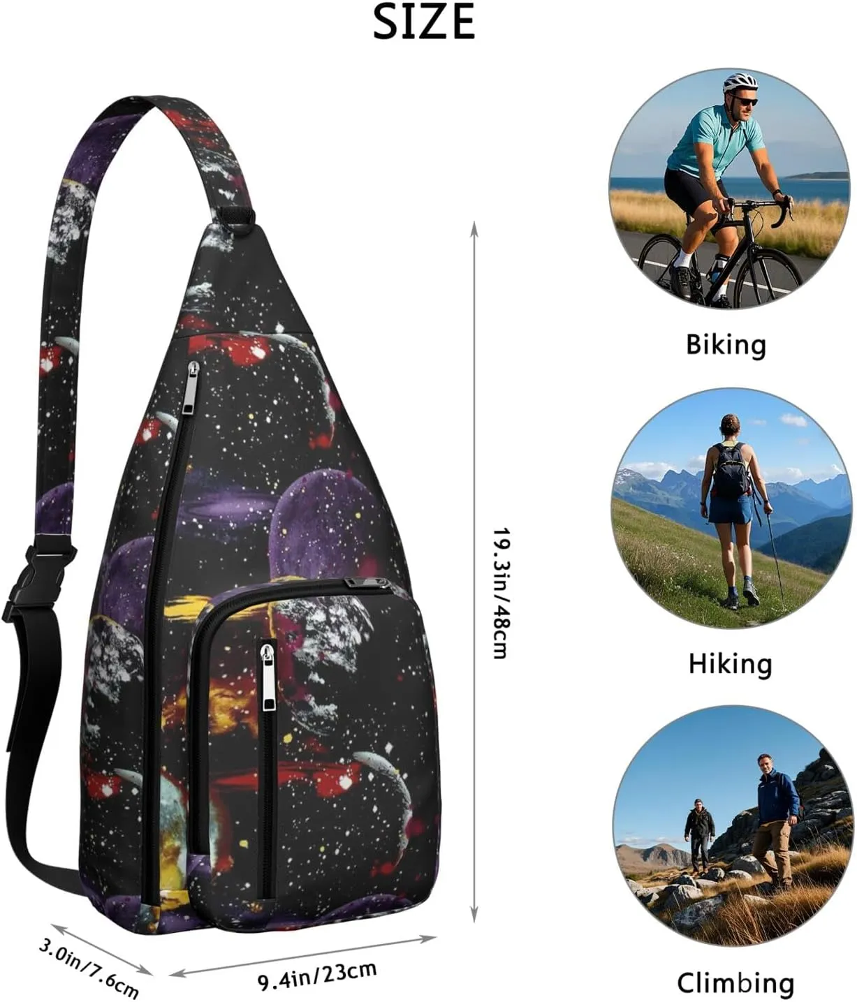 Dark Space Planets Crossbody Bag Daypack for Women Men Lightweight Waterproof Sling Bag Backpack Hiking Cycling