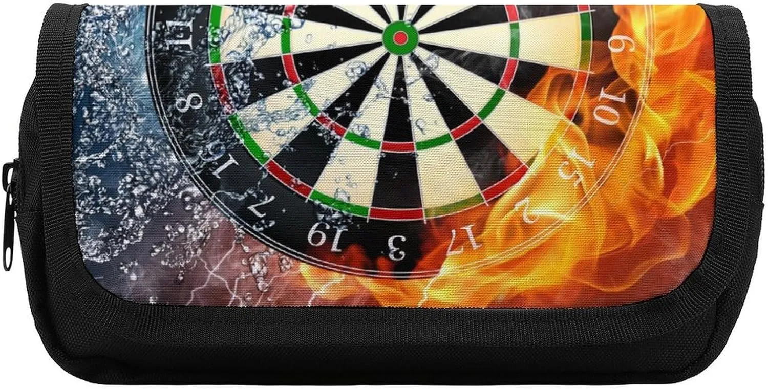 Dart Board Target Ice Fire Art Double Layer Zippered Pencil Case for Large Capacity Office Stationery Bag