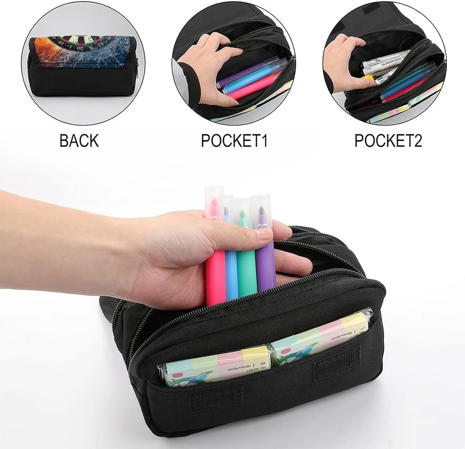 Dart Board Target Ice Fire Art Double Layer Zippered Pencil Case for Large Capacity Office Stationery Bag