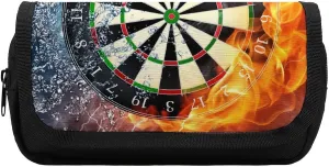 Dart Board Target Ice Fire Art Double Layer Zippered Pencil Case for Large Capacity Office Stationery Bag