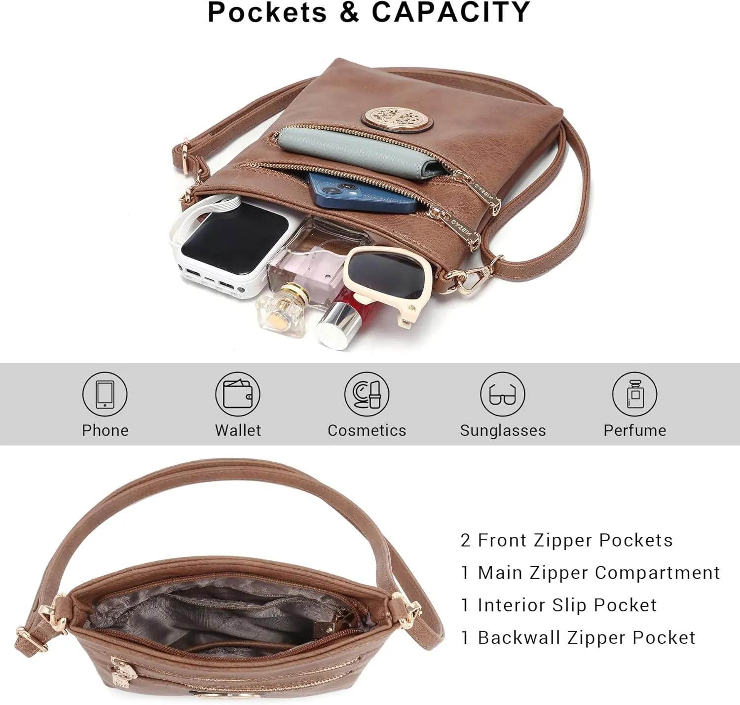 Dasein Women Small Crossbody Bag Lightweight Shoulder Purses Multi Zipper Pockets Phone Purse Handbag