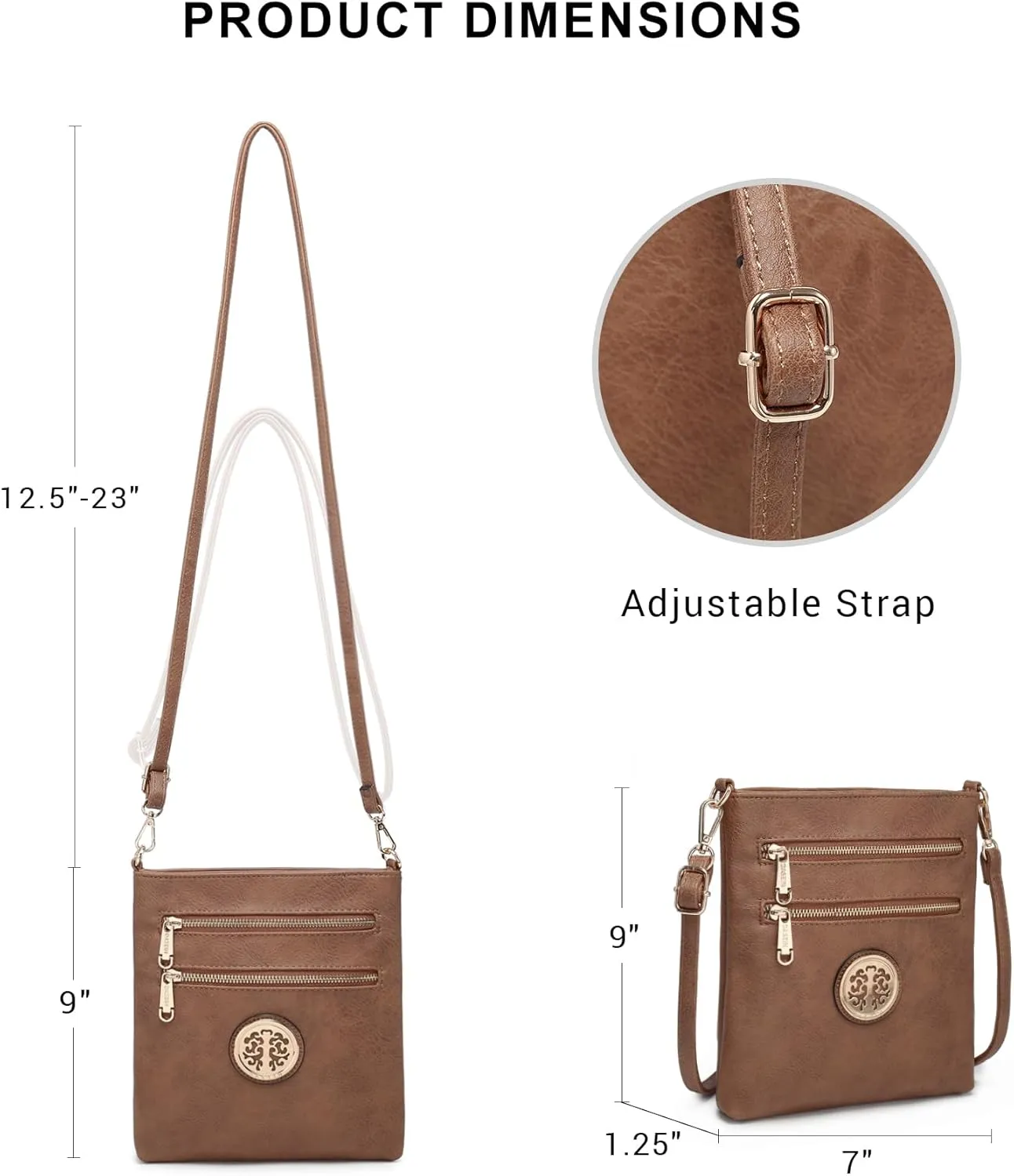 Dasein Women Small Crossbody Bag Lightweight Shoulder Purses Multi Zipper Pockets Phone Purse Handbag